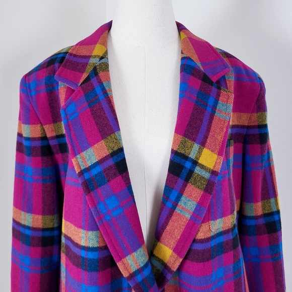Vintage plaid blazer colourful multi-coloured bright structured shoulder pads - Picture 12 of 14